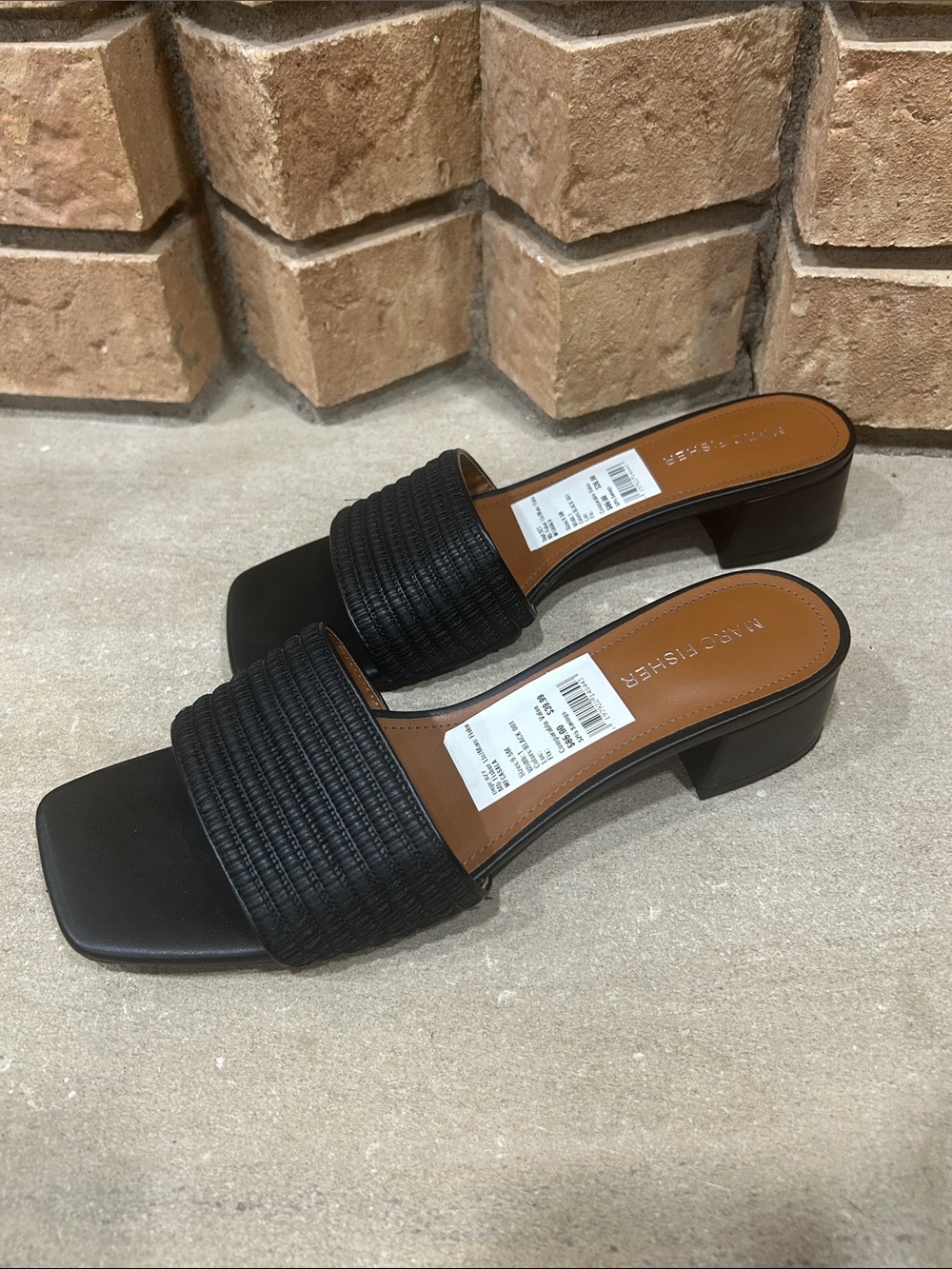 Marc Fisher Black Woven Slide Mule with Low Block Heel Women’s Size 9.5